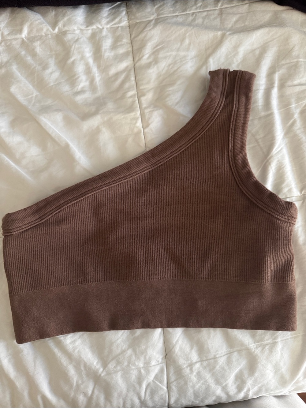 Gymshark One-Shoulder Ribbed Sports Bra in Brown